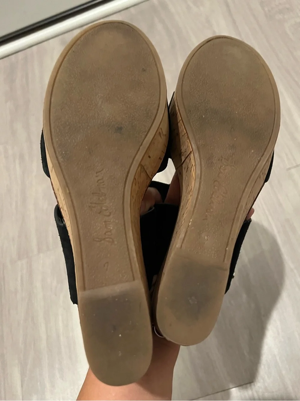 Sam Edelman Black Suede Double Band Cork Wedge Slide Sandals Women’s Size 7